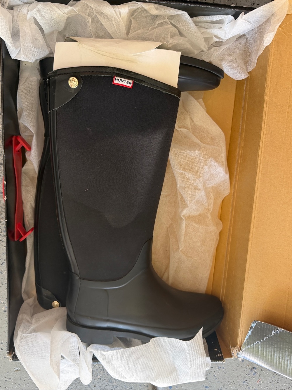 Hunter Bessy Tall Black Rain Boots Gold Zipper Women’s Size 6